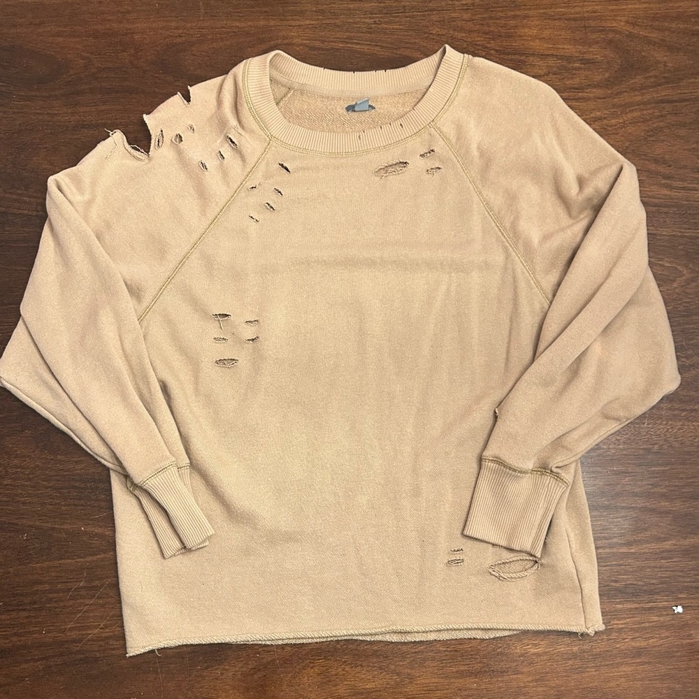 Aerie Tan Distressed Sweater